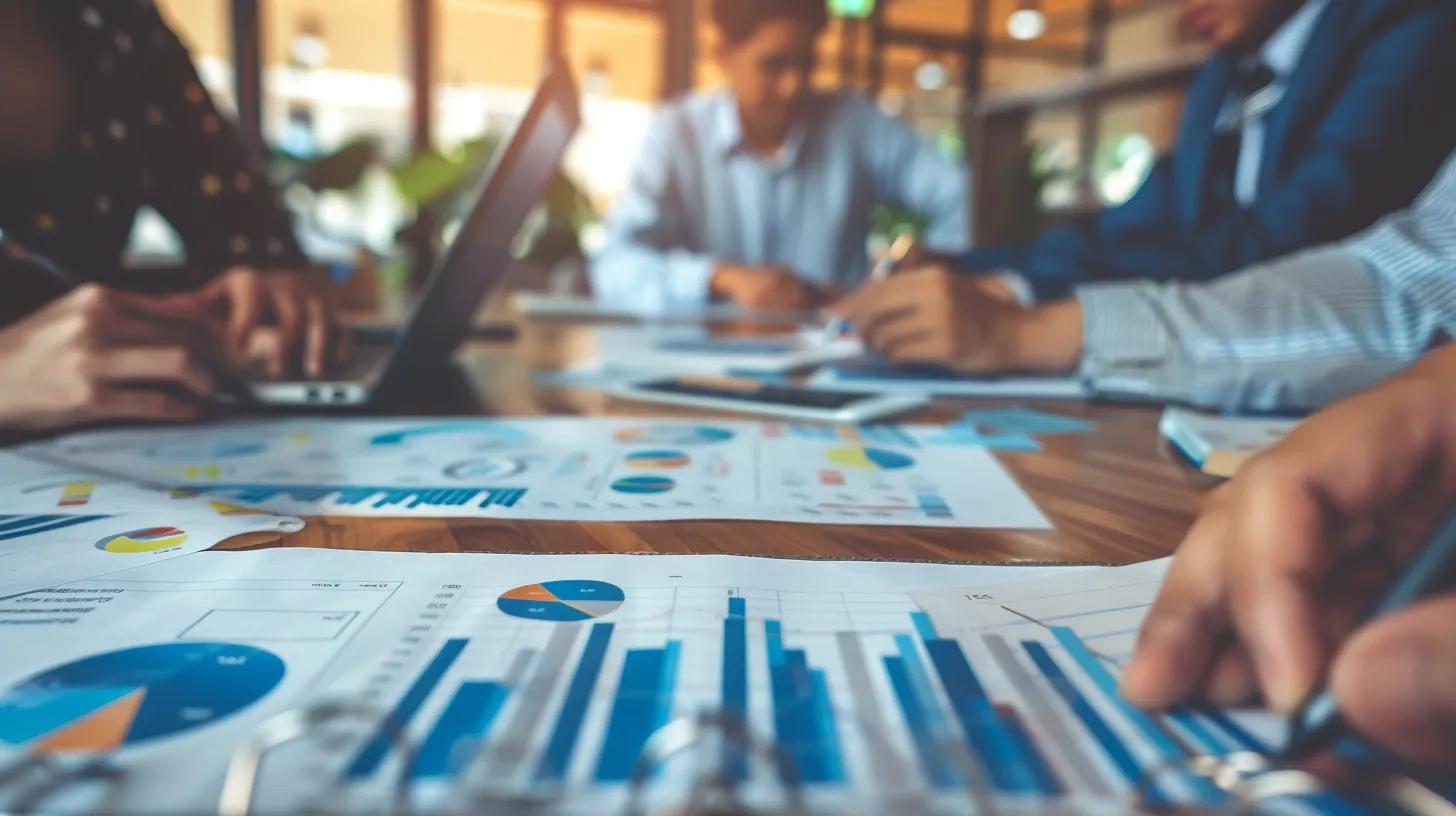 Investigative team reviewing financial records in a corporate setting