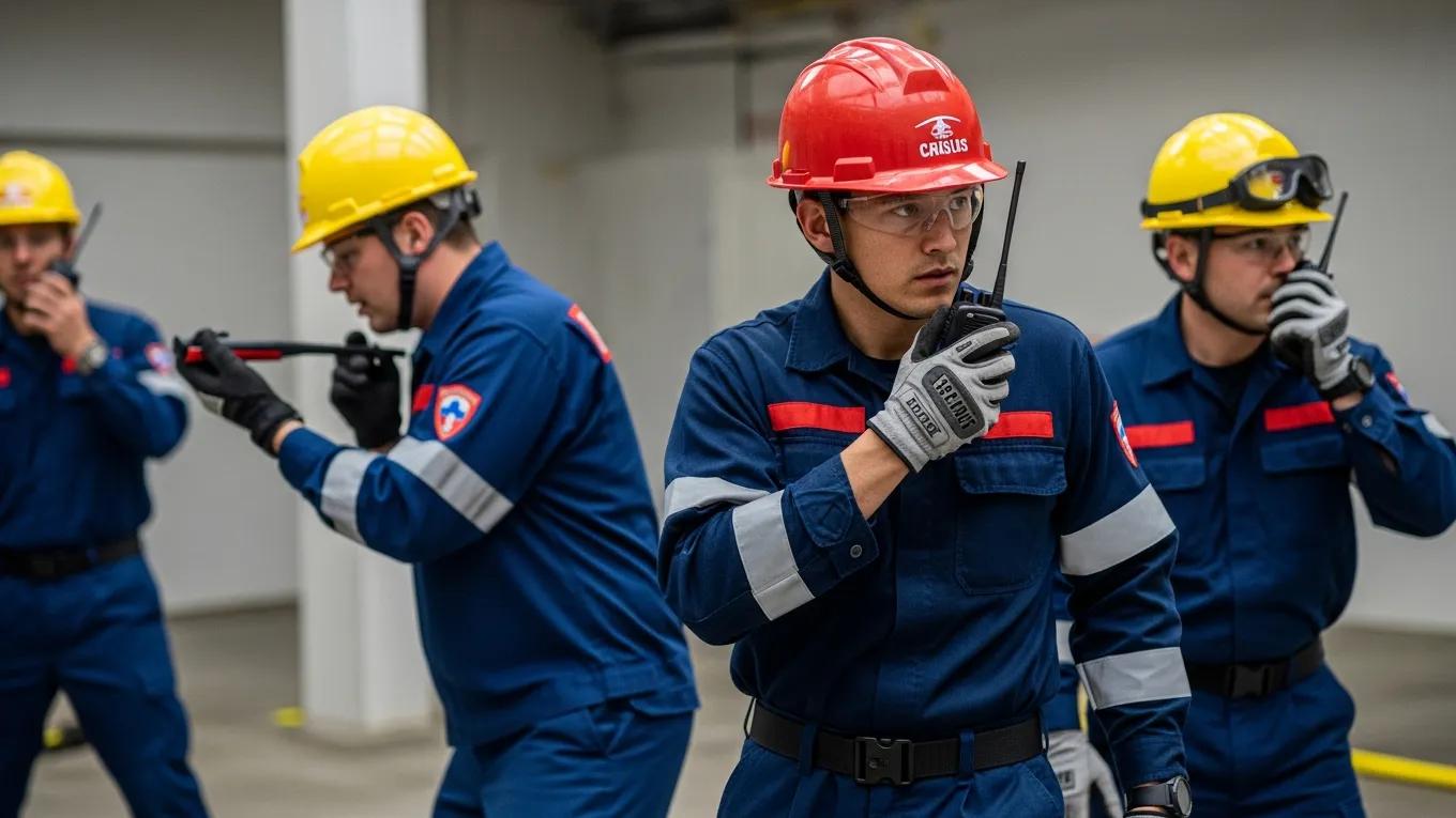 Crisis management team conducting an emergency drill