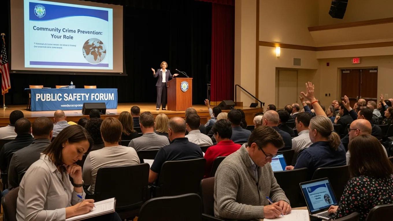 Expert speaker engaging with an audience at a public safety seminar