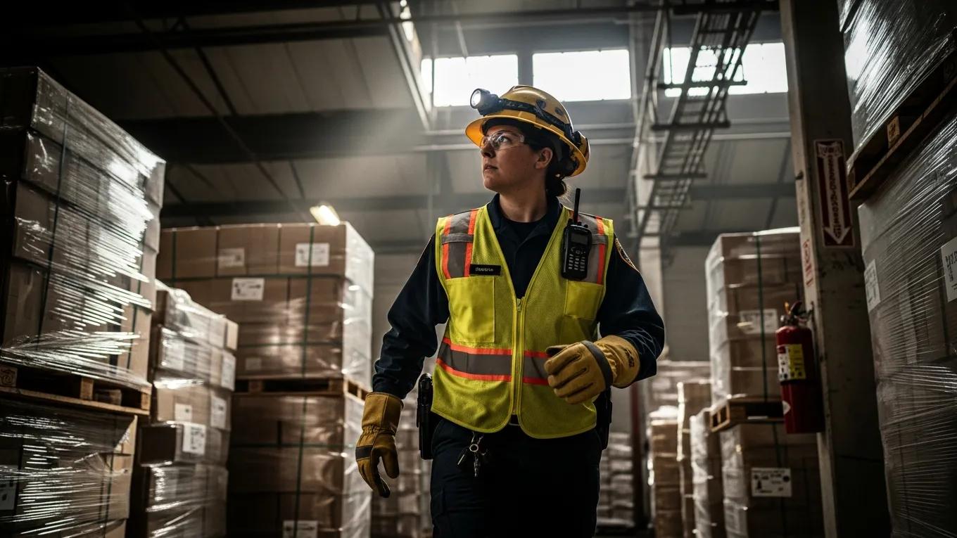 Fire watch guard patrolling a high-risk area for fire hazards