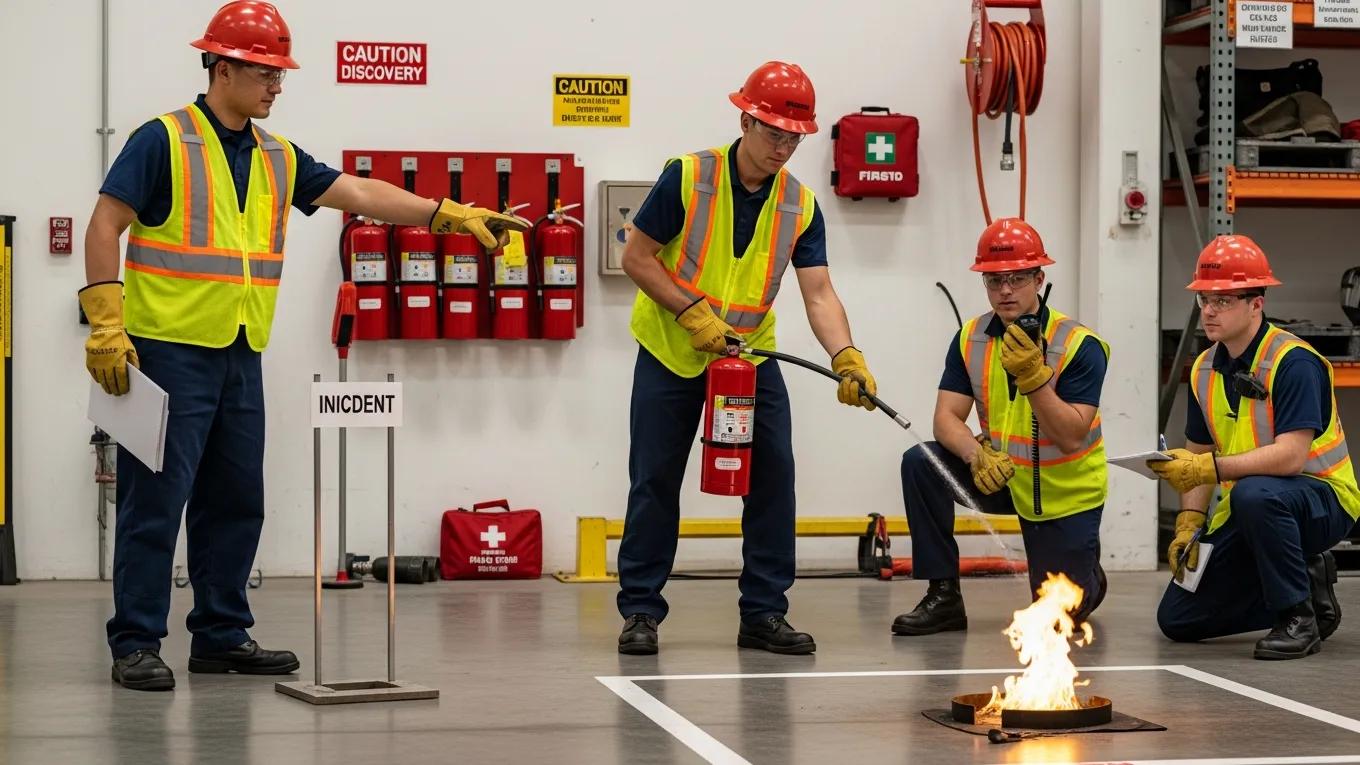 Fire watch guards training in emergency response techniques, highlighting effective coordination strategies