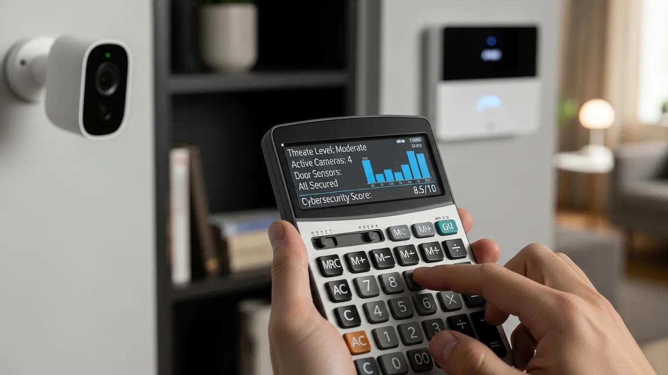 Individual using a personal security calculator in a home setting