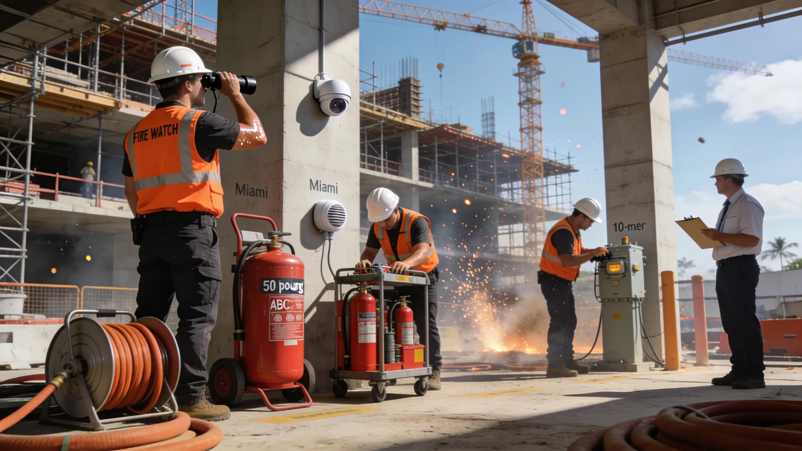 Fire watch personnel ensuring safety compliance at a Miami construction site