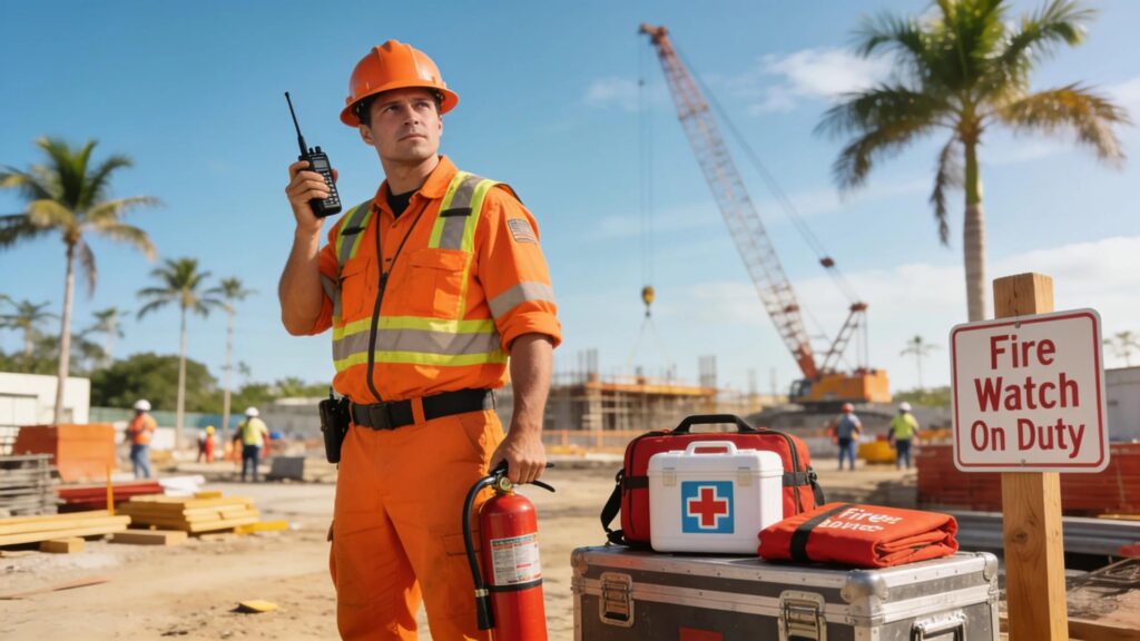 Florida fire watch personnel monitoring a construction site for safety compliance