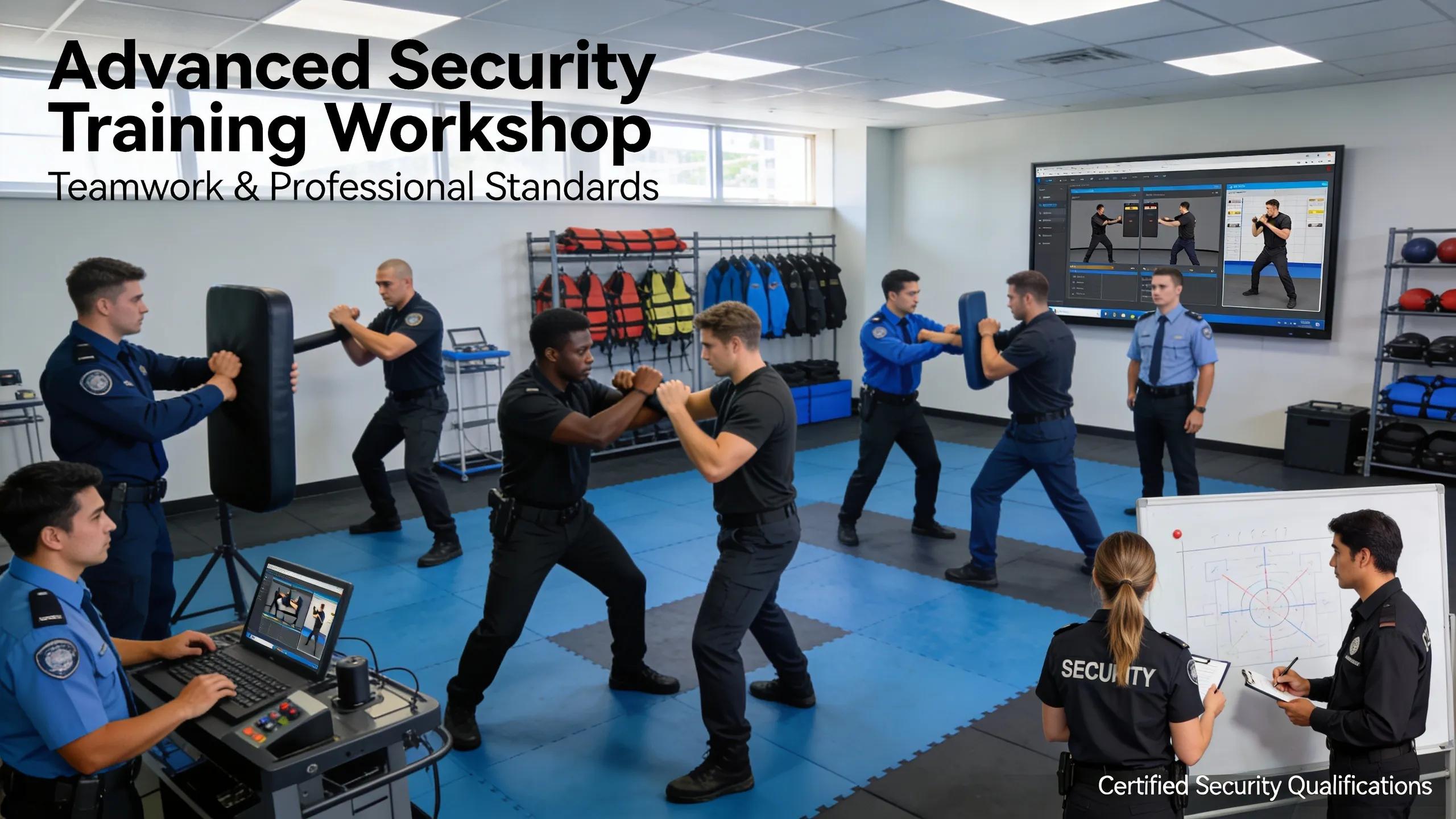 Security personnel engaged in training exercises emphasizing qualifications for professionalism