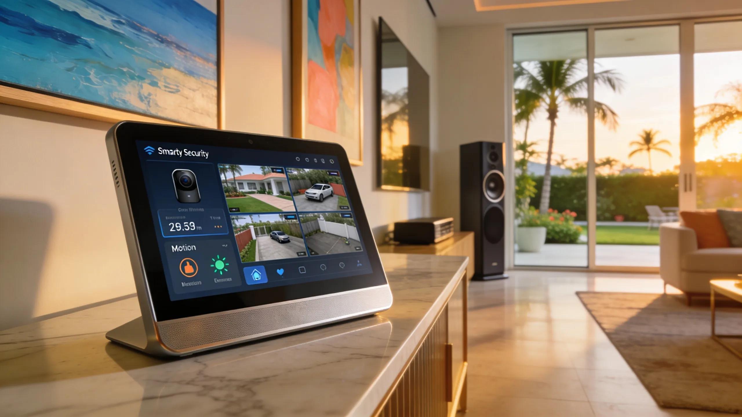 Advanced smart home security technology in a luxurious South Florida home providing proactive protection